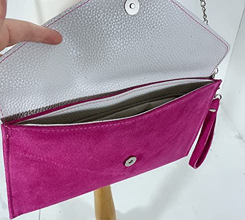 LeahWard Suede Leather Clutch Bag - Fuchsia