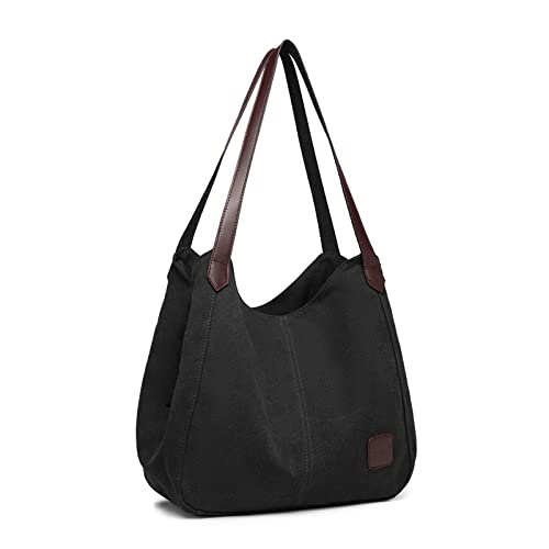 Kono Women's Vintage Canvas Shoulder Bag - Black