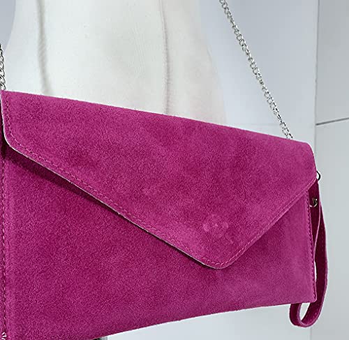 LeahWard Suede Leather Clutch Bag - Fuchsia