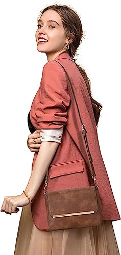 Lightweight Flap Crossbody Bag - Vegan Leather, Brown