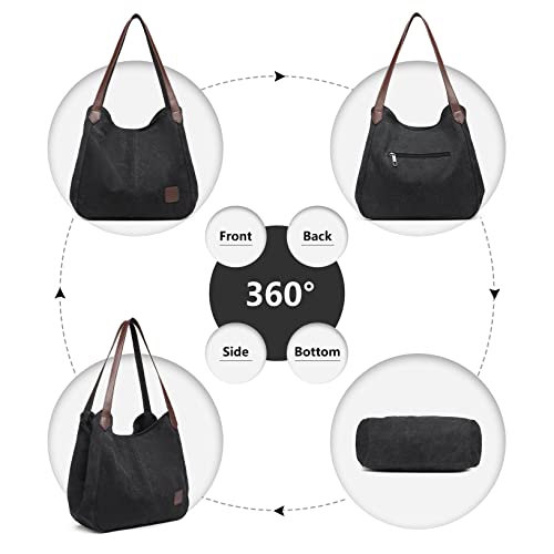 Kono Women's Vintage Canvas Shoulder Bag - Black