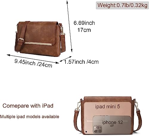 Lightweight Flap Crossbody Bag - Vegan Leather, Brown