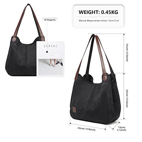 Kono Women's Vintage Canvas Shoulder Bag - Black