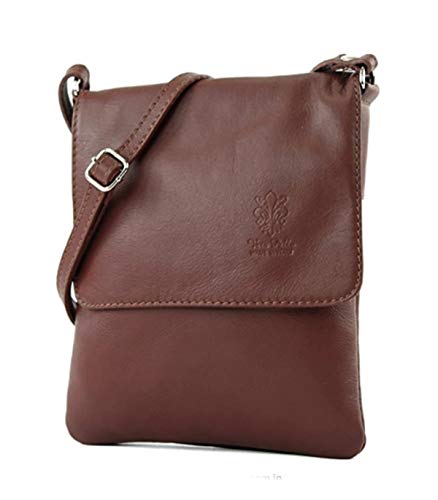 LeahWard Genuine Italian Leather Cross Body Handbag (Brown)