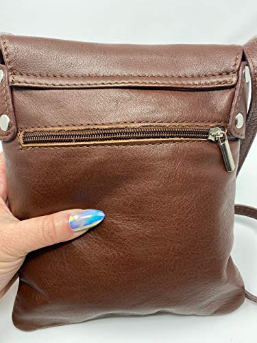LeahWard Genuine Italian Leather Cross Body Handbag (Brown)