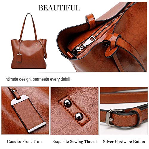 Aileese Womens Vintage Leather Tote Handbag - Brown