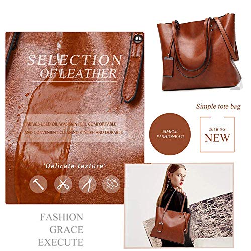 Aileese Womens Vintage Leather Tote Handbag - Brown