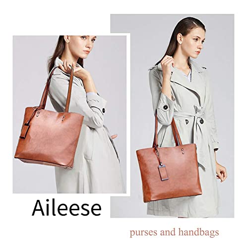 Aileese Womens Vintage Leather Tote Handbag - Brown