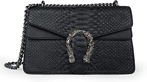 Snake Leather Crossbody Evening Purse Bag with Chain