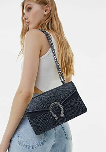Snake Leather Crossbody Evening Purse Bag with Chain