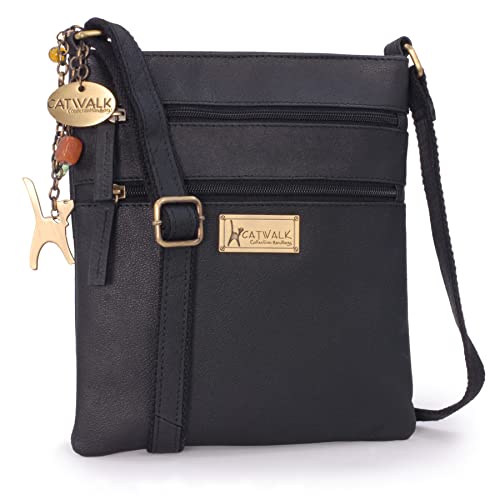 Catwalk Collection Handbags - Small Black Leather Crossbody