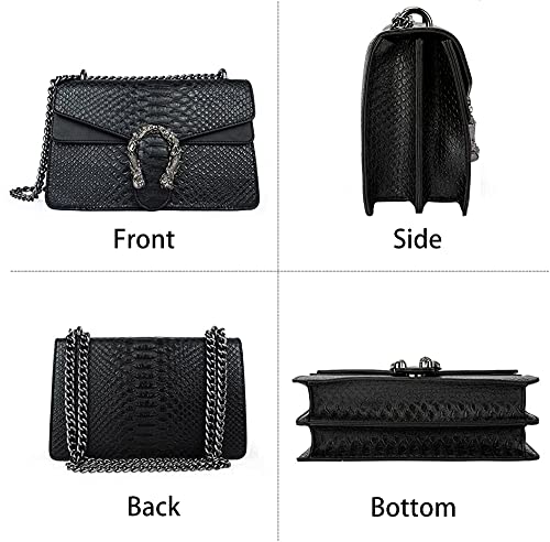 Snake Leather Crossbody Evening Purse Bag with Chain