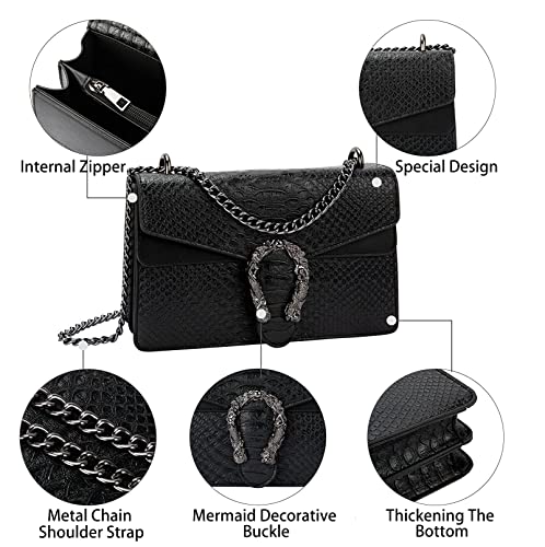 Snake Leather Crossbody Evening Purse Bag with Chain