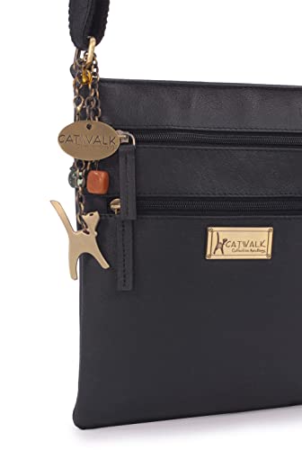Catwalk Collection Handbags - Small Black Leather Crossbody