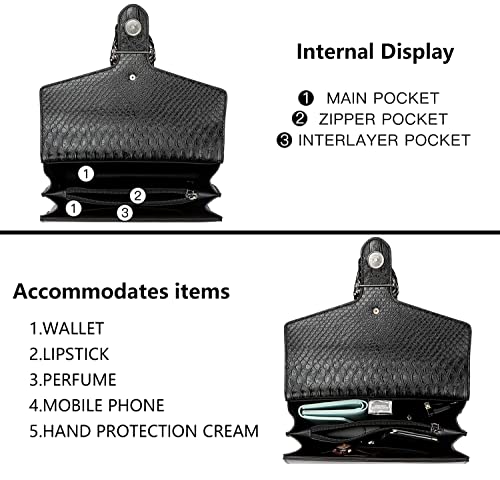 Snake Leather Crossbody Evening Purse Bag with Chain