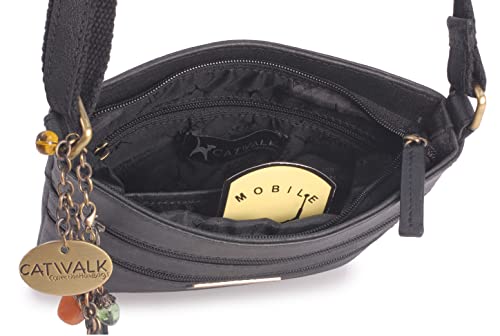 Catwalk Collection Handbags - Small Black Leather Crossbody