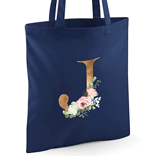 Customizable Initial Tote Bag: Floral Gold, 10 Colors
