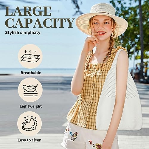 Boho Knitted Mesh Tote: Women's Cotton Beach Bag