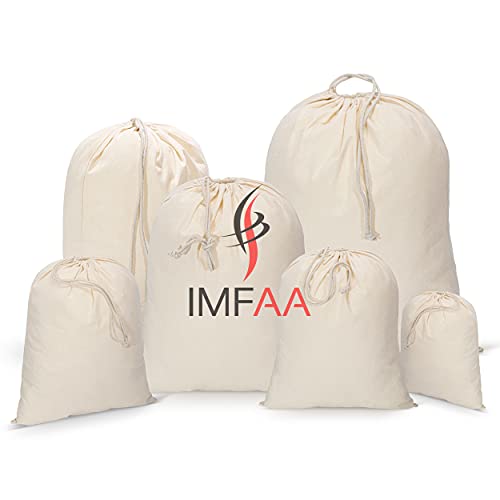 IMFAA Natural Cotton Drawstring Muslin Bags - Pack of 6 Sizes