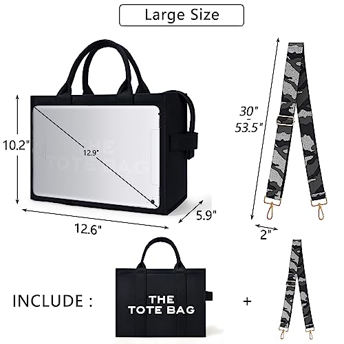 KALIDI Canvas Tote Bag - Black Designer Handbag