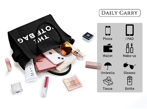 KALIDI Canvas Tote Bag - Black Designer Handbag