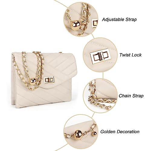 Women's Quilted Crossbody Handbag with Golden Chain - White