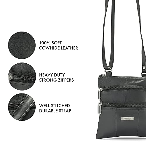 Woodland Leather Lorenz Damen Schultertasche, Schwarz (18 x 18 cm)