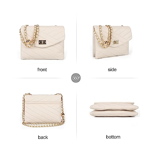 Women's Quilted Crossbody Handbag with Golden Chain - White
