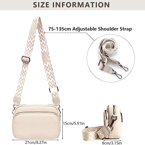 DKIIL NOIYB Women's Leather Crossbody Bag - Beige