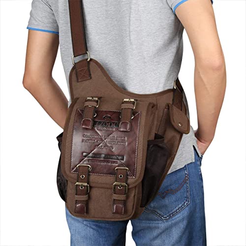 S-ZONE Men's Vintage Canvas Leather Crossbody Bag