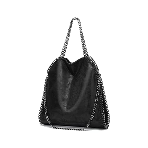 Soft Leather Designer Handbag with Chain Strap - Black