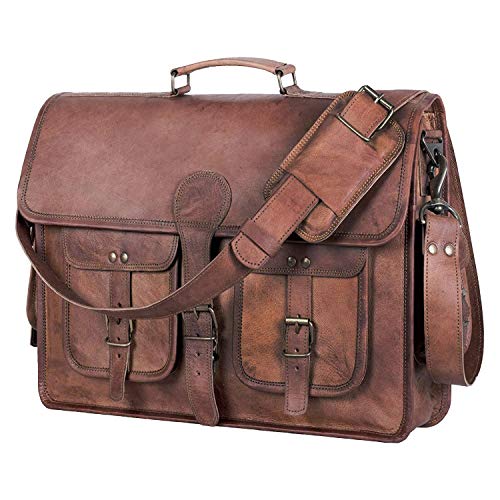 Handmade Leather Briefcase Laptop Messenger Bag for Men and Women