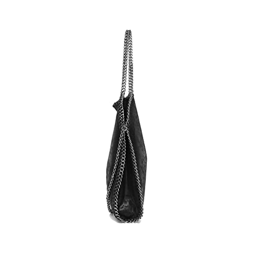 Soft Leather Designer Handbag with Chain Strap - Black