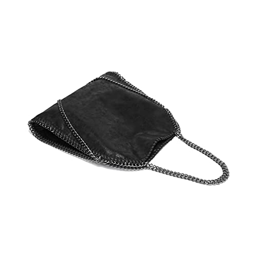 Soft Leather Designer Handbag with Chain Strap - Black