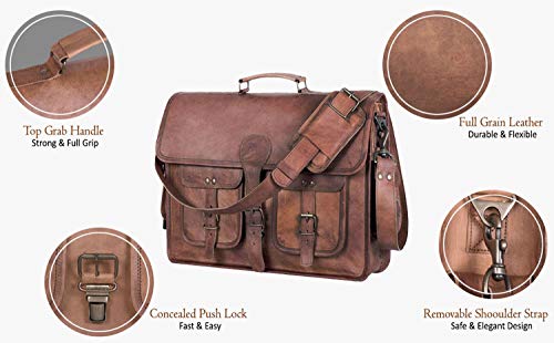 Handmade Leather Briefcase Laptop Messenger Bag for Men and Women