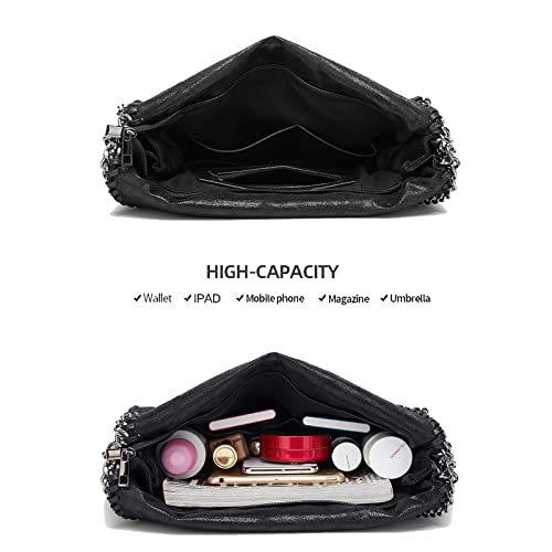 Soft Leather Designer Handbag with Chain Strap - Black