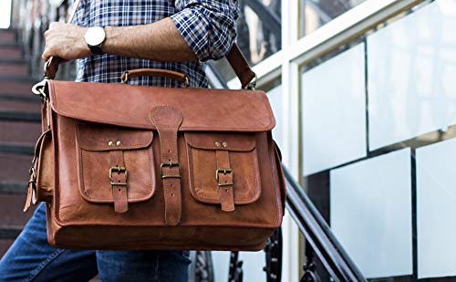 Handmade Leather Briefcase Laptop Messenger Bag for Men and Women