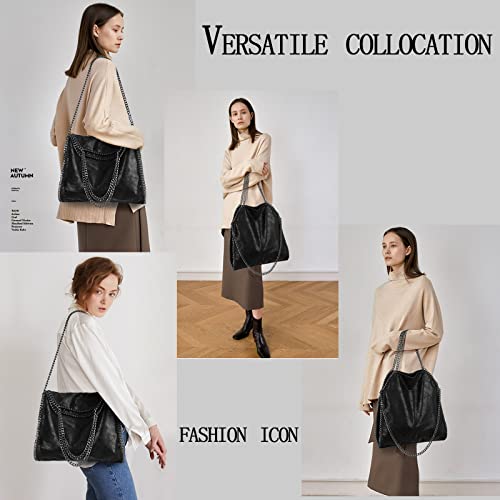 Soft Leather Designer Handbag with Chain Strap - Black