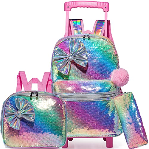 Girls' Sequin Bow Rolling Backpack - Elementary Kindergarten Student