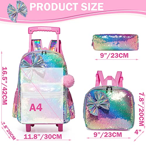Girls' Sequin Bow Rolling Backpack - Elementary Kindergarten Student