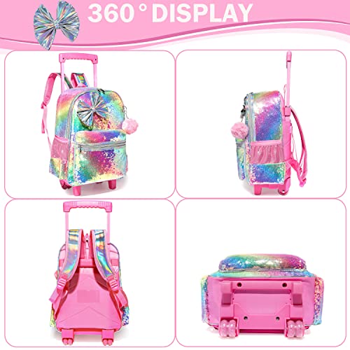 Girls' Sequin Bow Rolling Backpack - Elementary Kindergarten Student