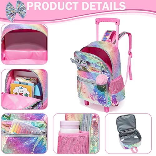 Girls' Sequin Bow Rolling Backpack - Elementary Kindergarten Student