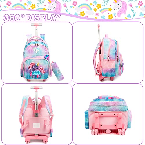 Girls' Unicorn Rolling Backpack - Cute & Travel-Friendly
