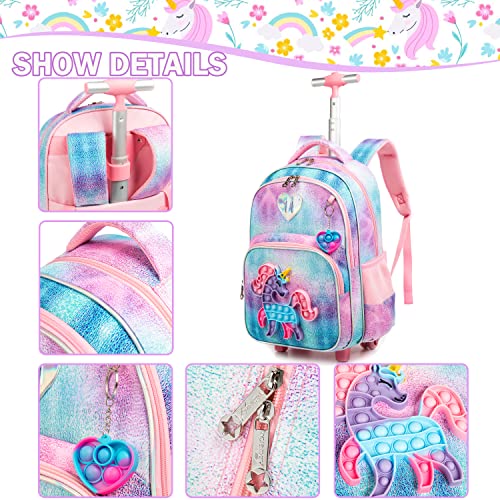 Girls' Unicorn Rolling Backpack - Cute & Travel-Friendly