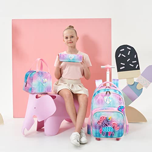 Girls' Unicorn Rolling Backpack - Cute & Travel-Friendly