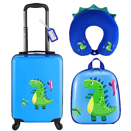 Blue Dinosaur Kids Luggage Set with Backpack