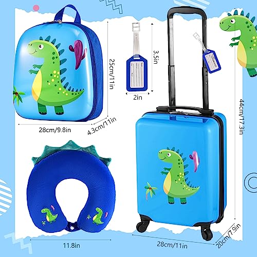 Blue Dinosaur Kids Luggage Set with Backpack