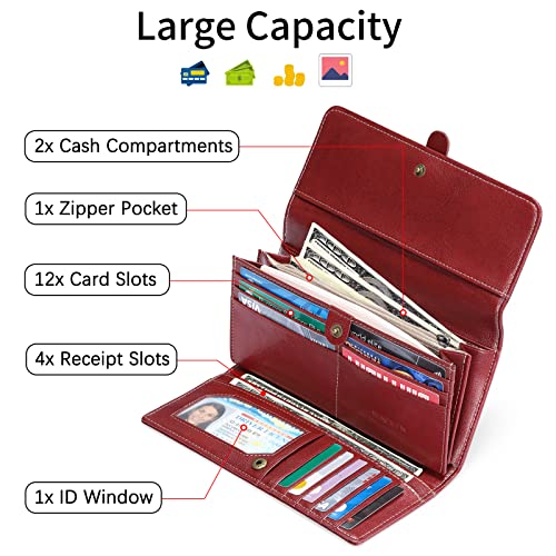 SENDEFN Women's Genuine Leather RFID Blocking Wallet - Multiple Card Slots