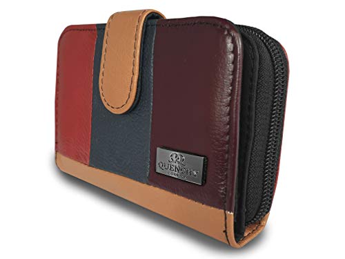 Quenchy London RFID Blocking Leather Purse - Multi Card Slots & Zip Closure