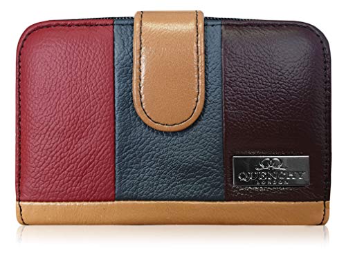 Quenchy London RFID Blocking Leather Purse - Multi Card Slots & Zip Closure